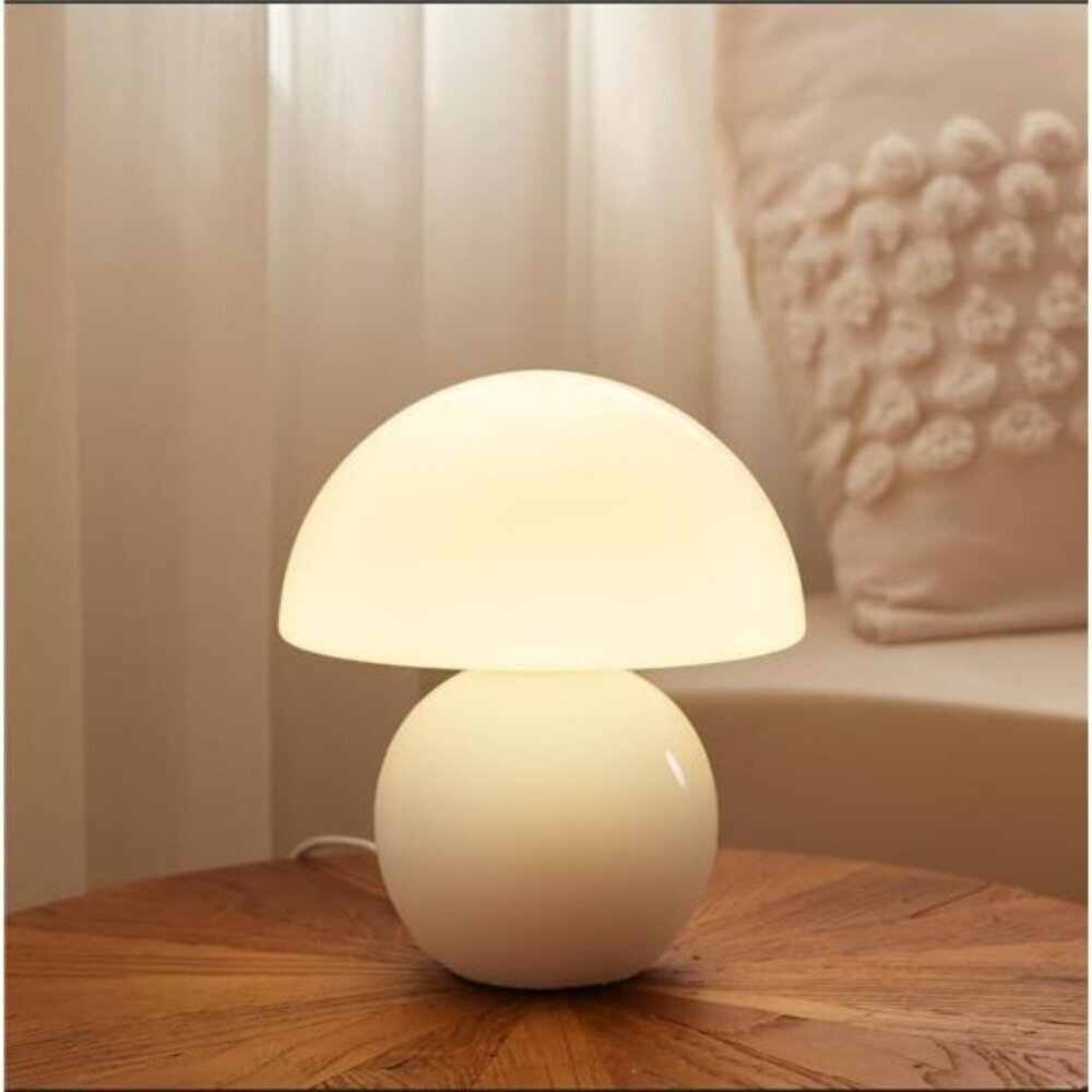 White Mushroom Table Lamp Glass Bedside Light Small Modern Nightstand Lamp